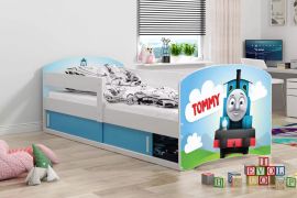 Barnsäng Tommy Train Med Madrass Och Förvaring 160x80cm blå