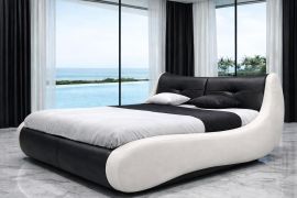 Säng Diamante svart-vit hög modern säng, 160-180 läder